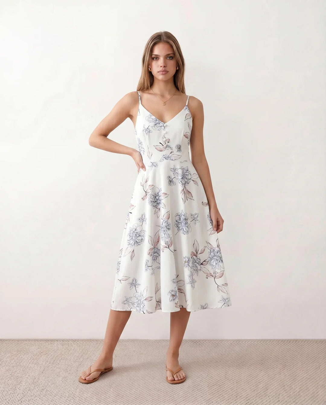 Xenia | Spaghetti Strap Floral Midi Dress