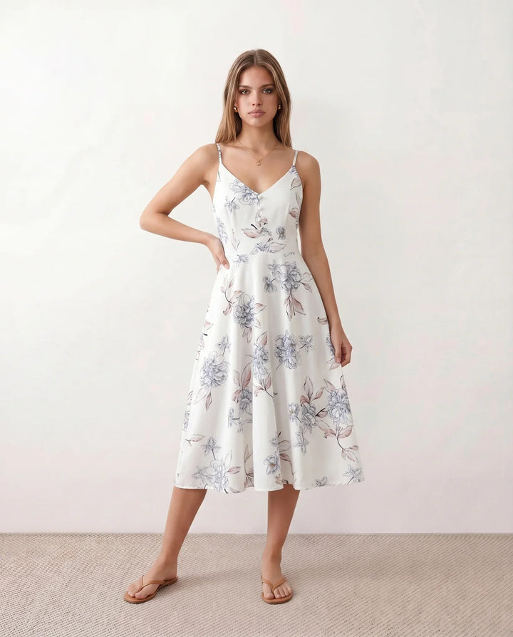 Xenia | Spaghetti Strap Floral Midi Dress