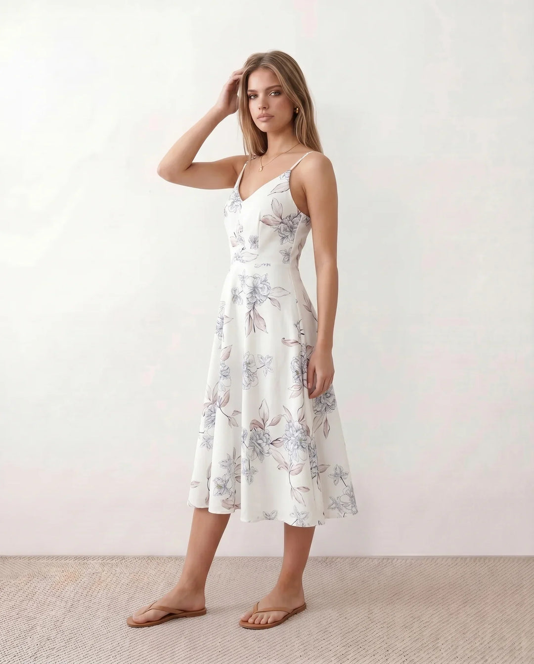 Xenia | Spaghetti Strap Floral Midi Dress