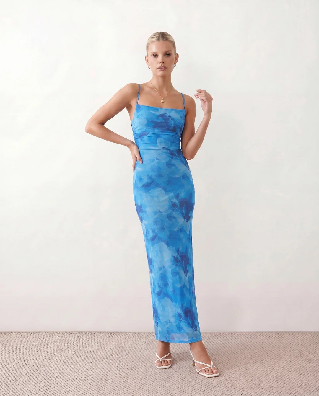 Leona | Spaghetti Strap Lace-Up Abstract Print Maxi Dress