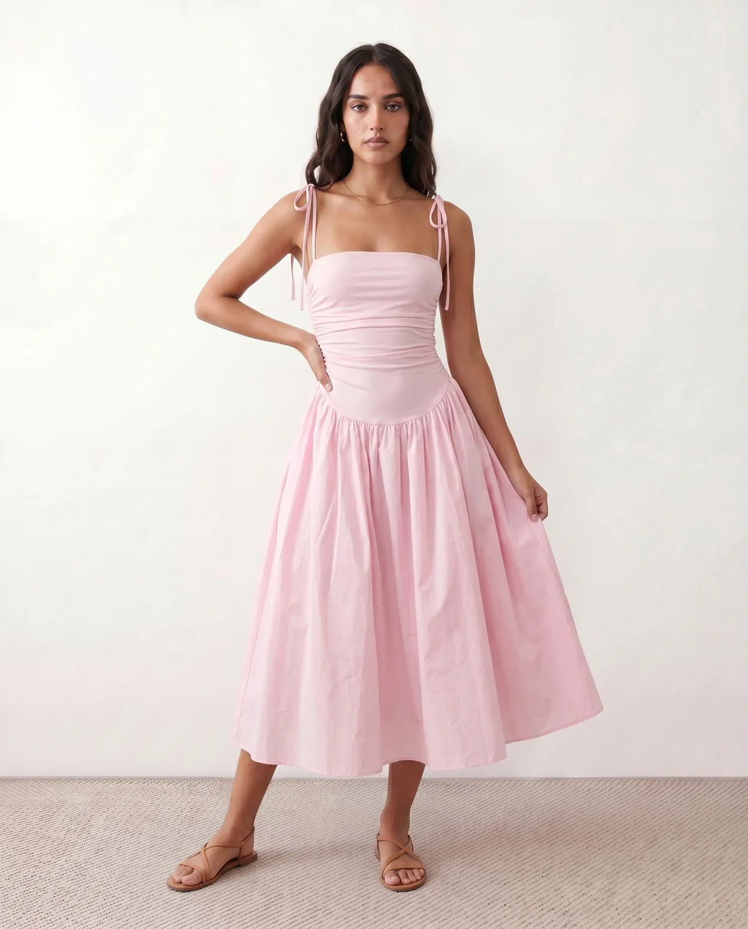 Mabel | Spaghetti Strap Low Back Midi Dress