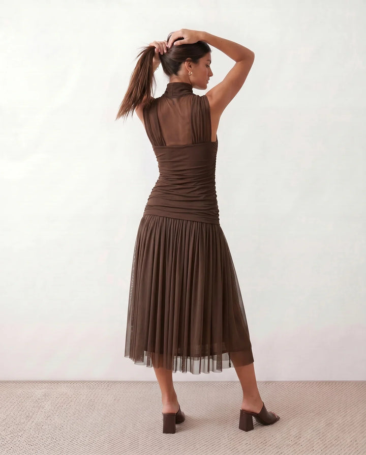 Jolie | Pleated Drop Waist Midi Dress