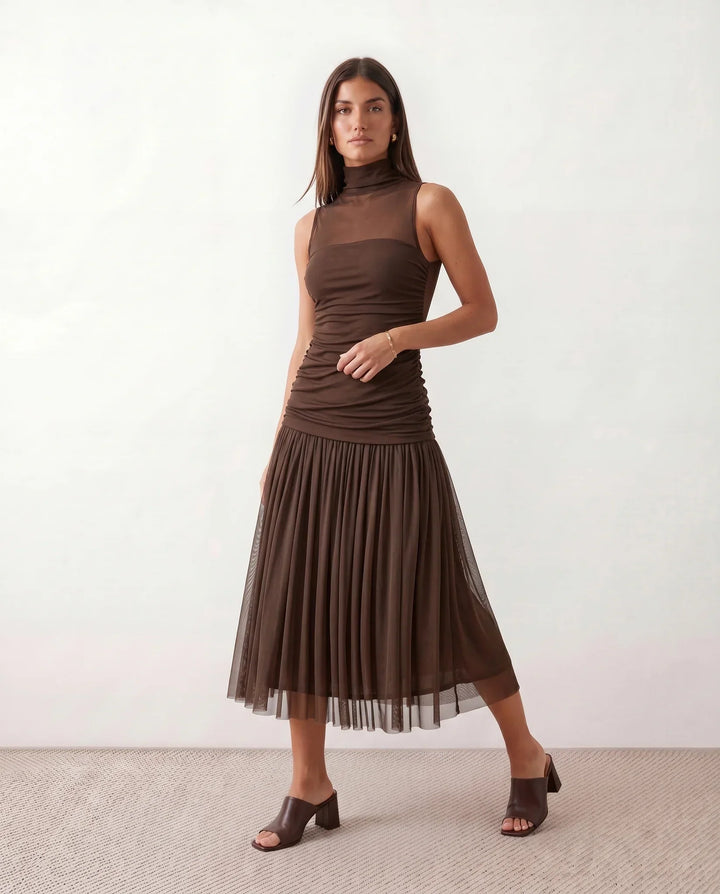 Jolie | Pleated Drop Waist Midi Dress