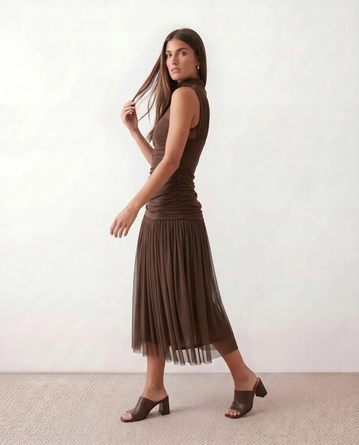 Jolie | Pleated Drop Waist Midi Dress