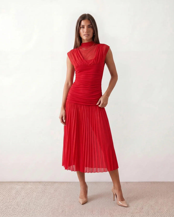 Jolie | Pleated Drop Waist Midi Dress