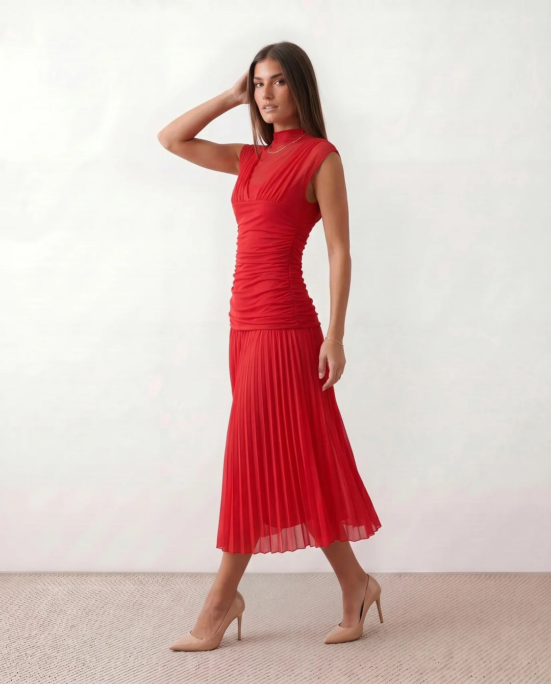 Jolie | Pleated Drop Waist Midi Dress