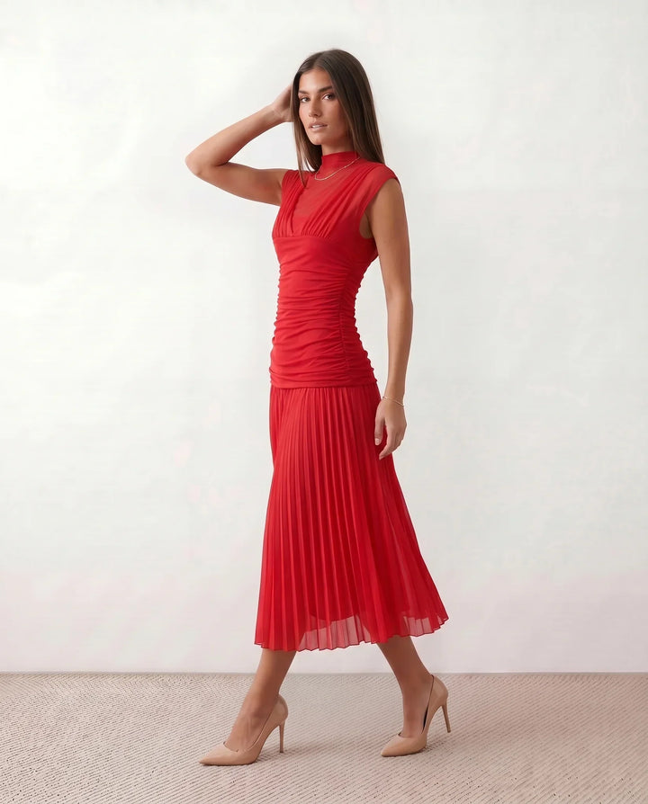 Jolie | Pleated Drop Waist Midi Dress
