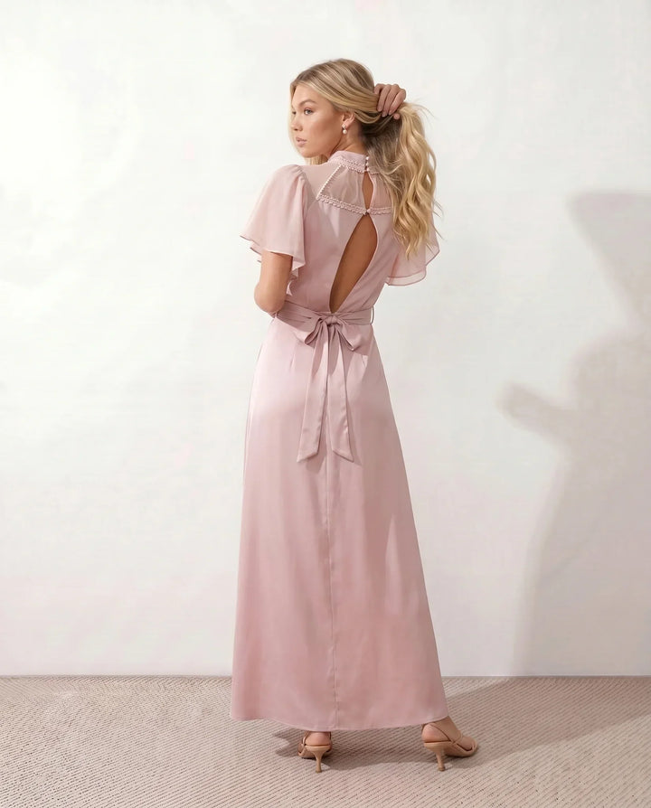 Ines | Open Back Glossy Satin-Look Maxi Dress