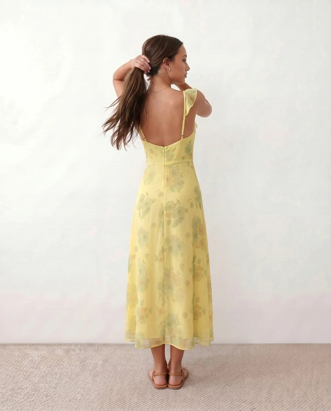 Celeste | Low Back Floral Wedding Guest Midi Dress