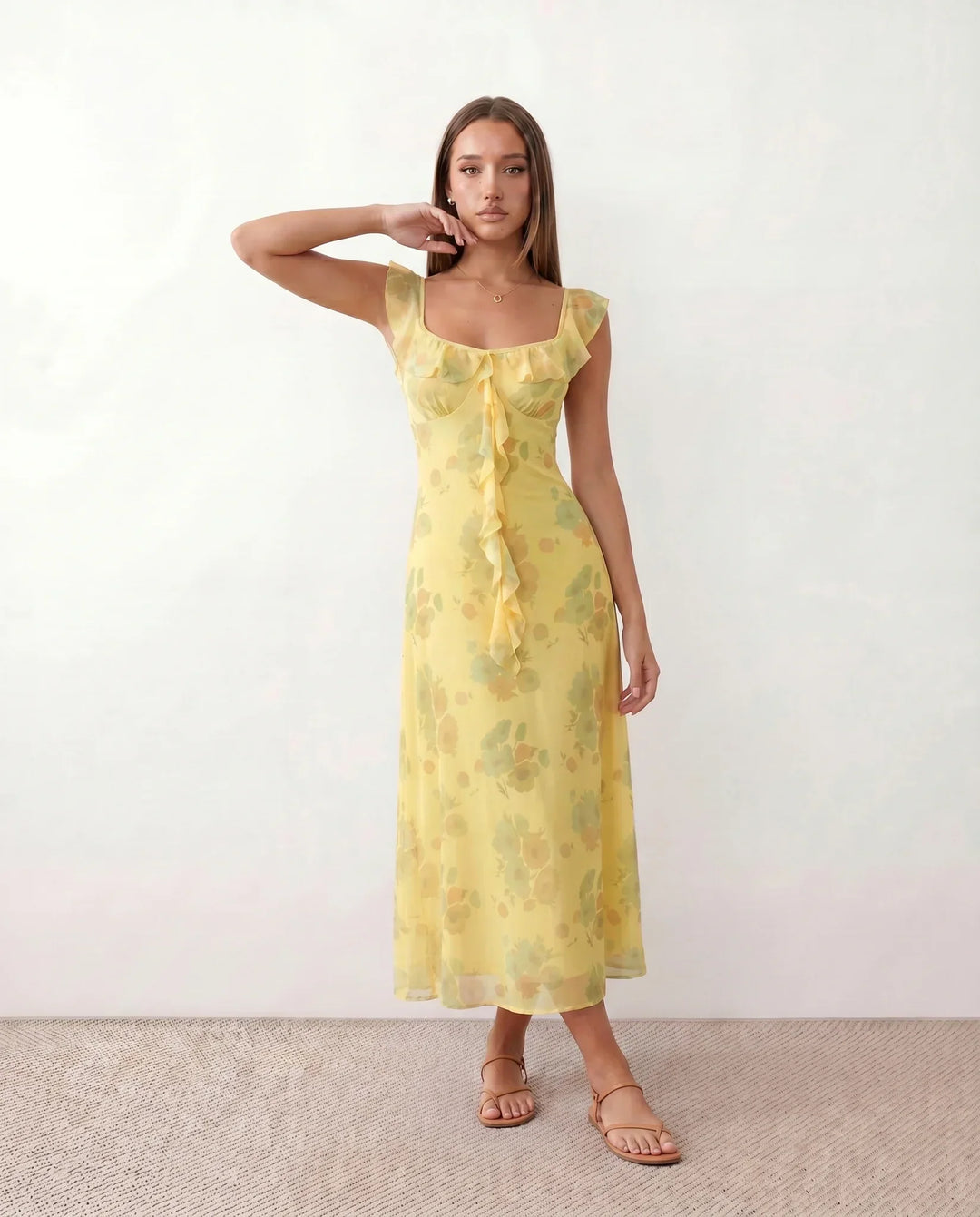 Celeste | Low Back Floral Wedding Guest Midi Dress
