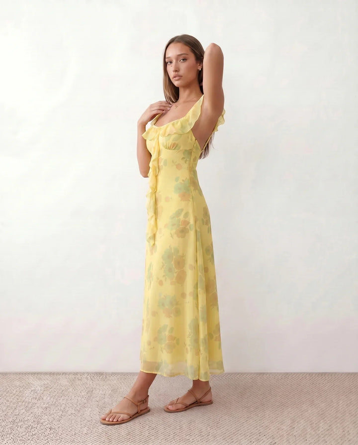 Celeste | Low Back Floral Wedding Guest Midi Dress