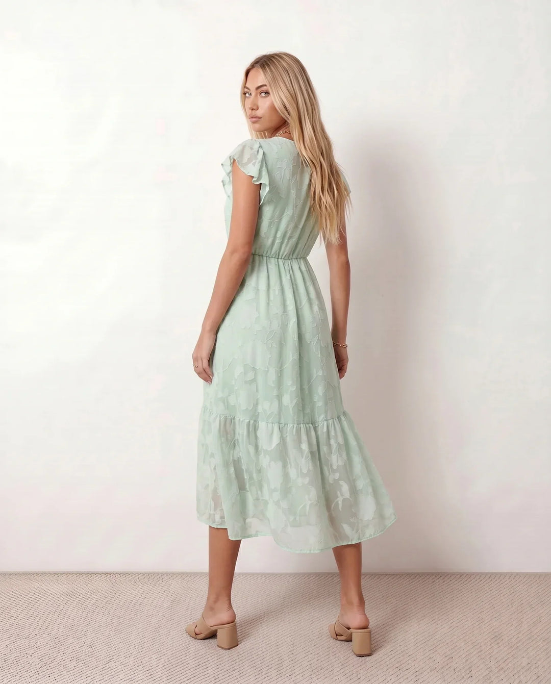 Talia | Floral Ruffle Detail Midi Dress