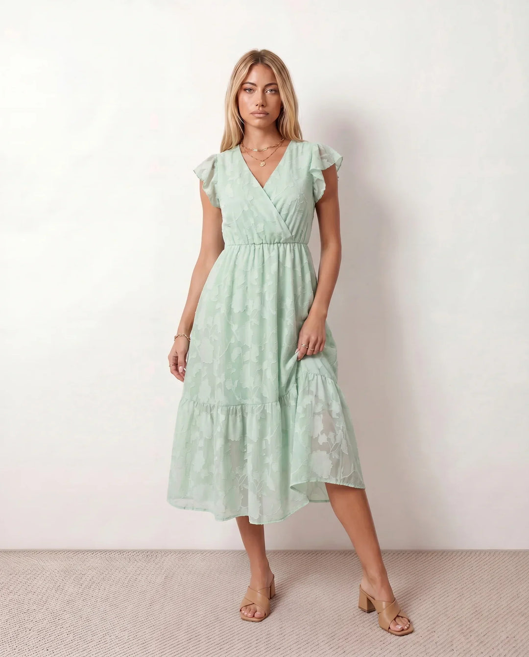 Talia | Floral Ruffle Detail Midi Dress