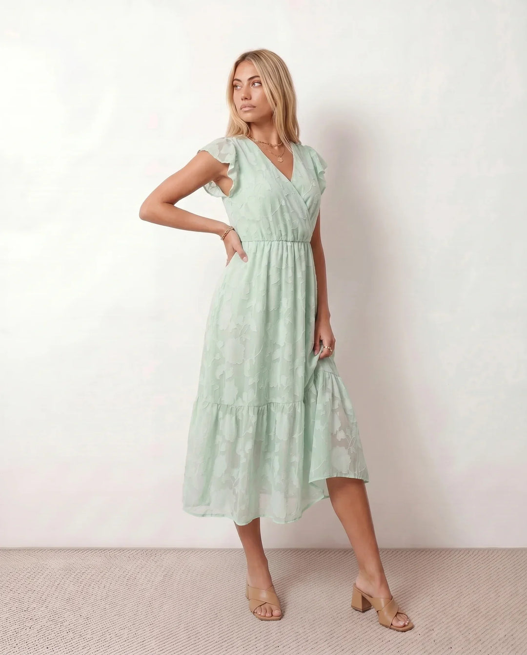 Talia | Floral Ruffle Detail Midi Dress