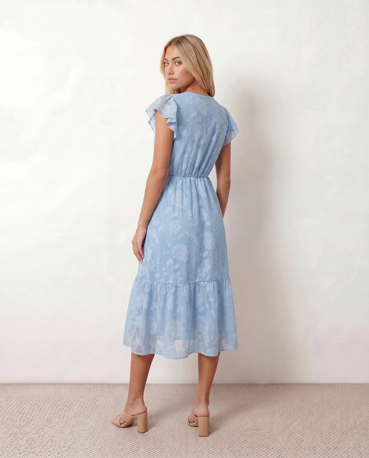 Talia | Floral Ruffle Detail Midi Dress