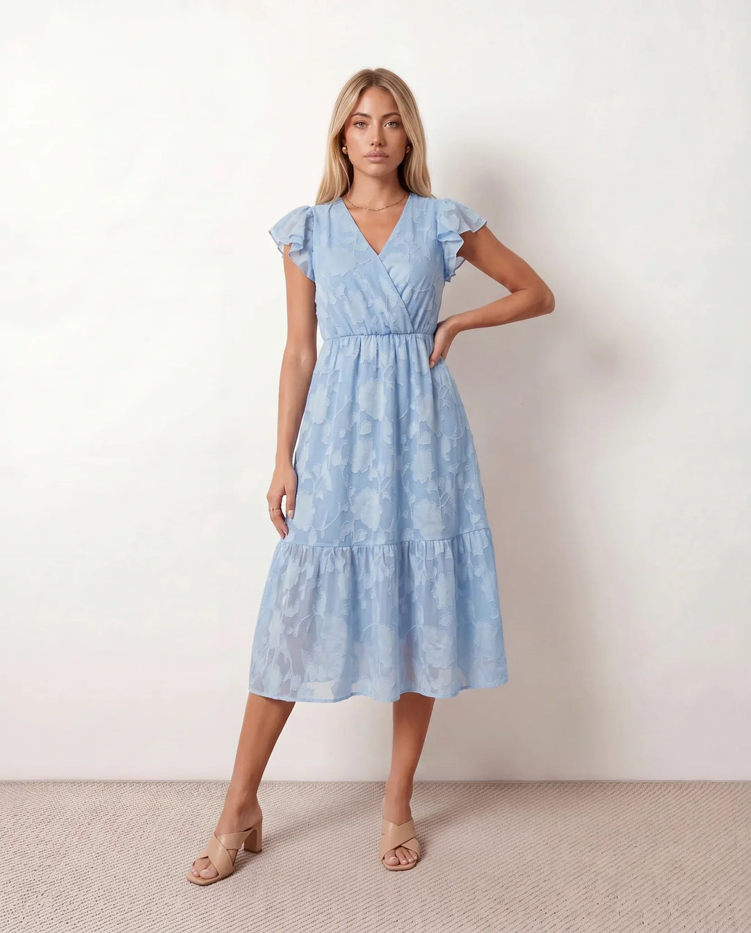 Talia | Floral Ruffle Detail Midi Dress