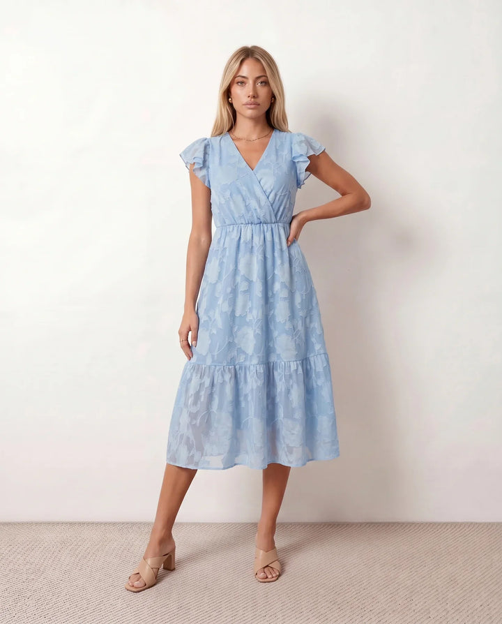 Talia | Floral Ruffle Detail Midi Dress