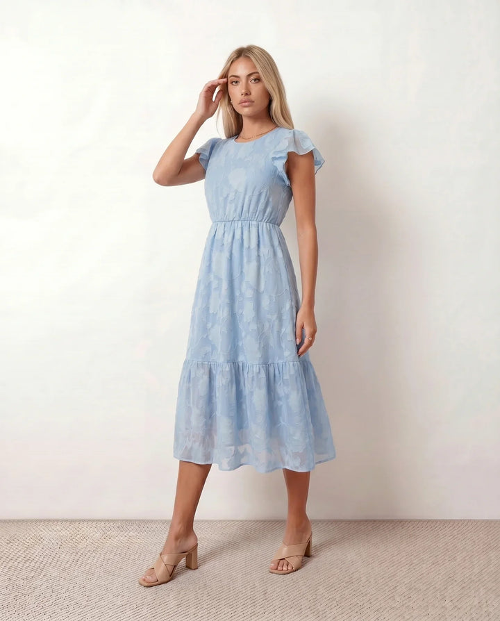 Talia | Floral Ruffle Detail Midi Dress