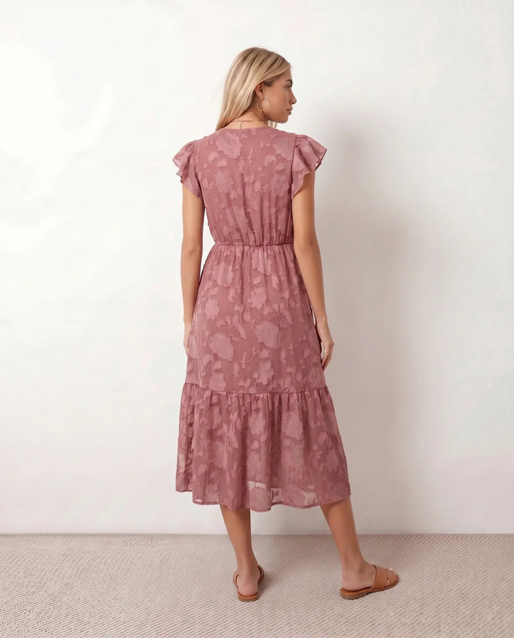 Talia | Floral Ruffle Detail Midi Dress