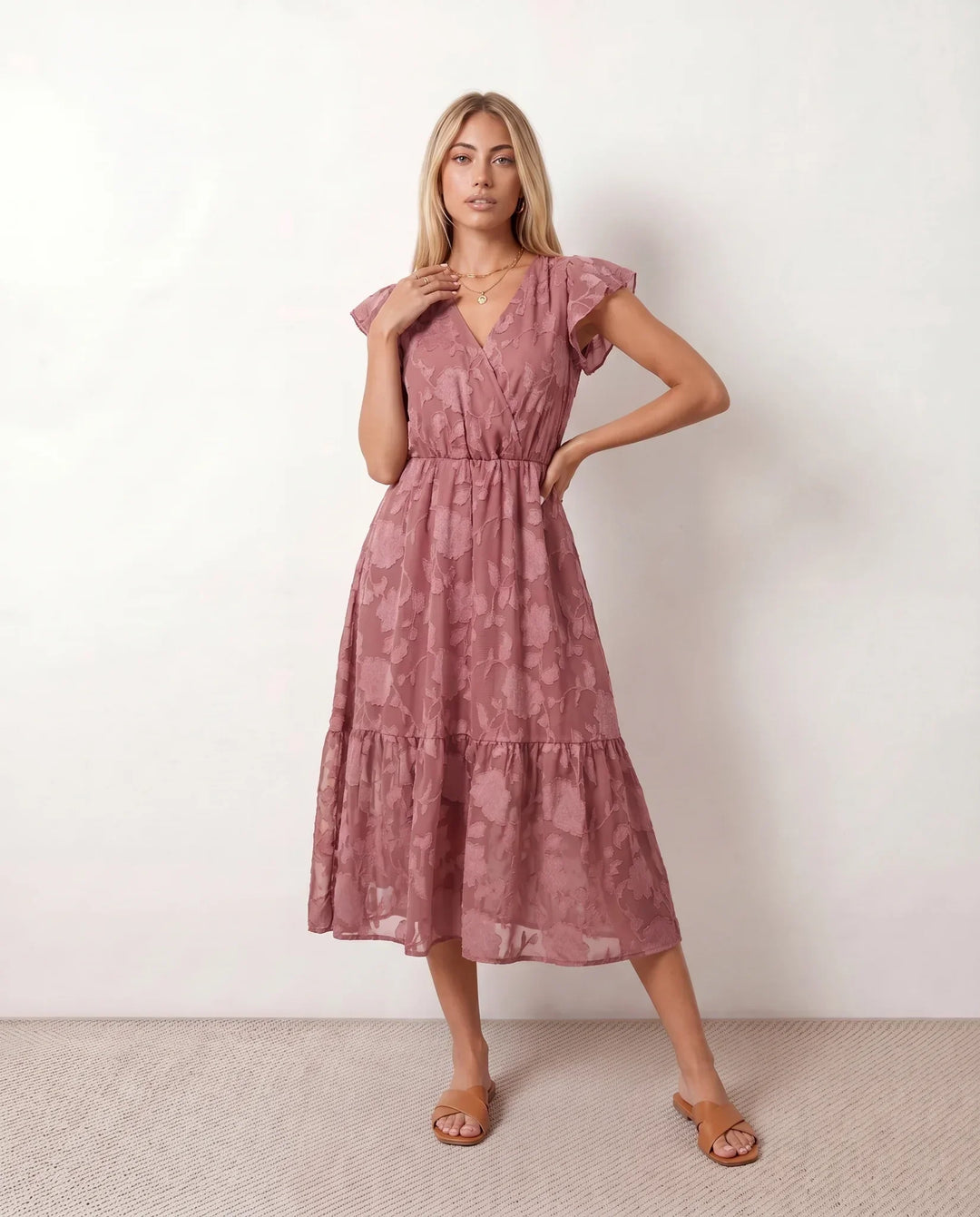 Talia | Floral Ruffle Detail Midi Dress