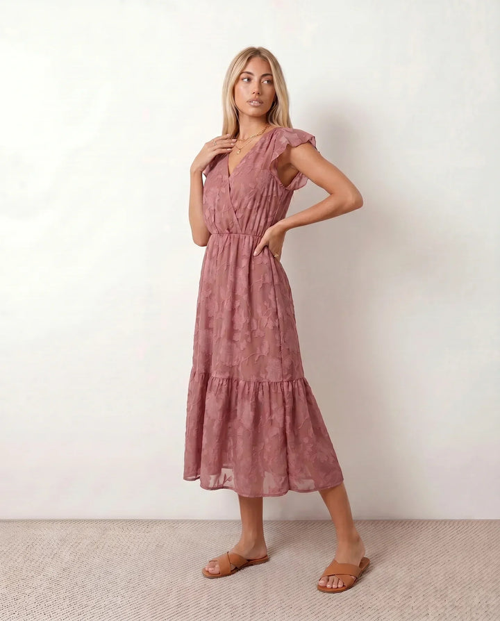 Talia | Floral Ruffle Detail Midi Dress