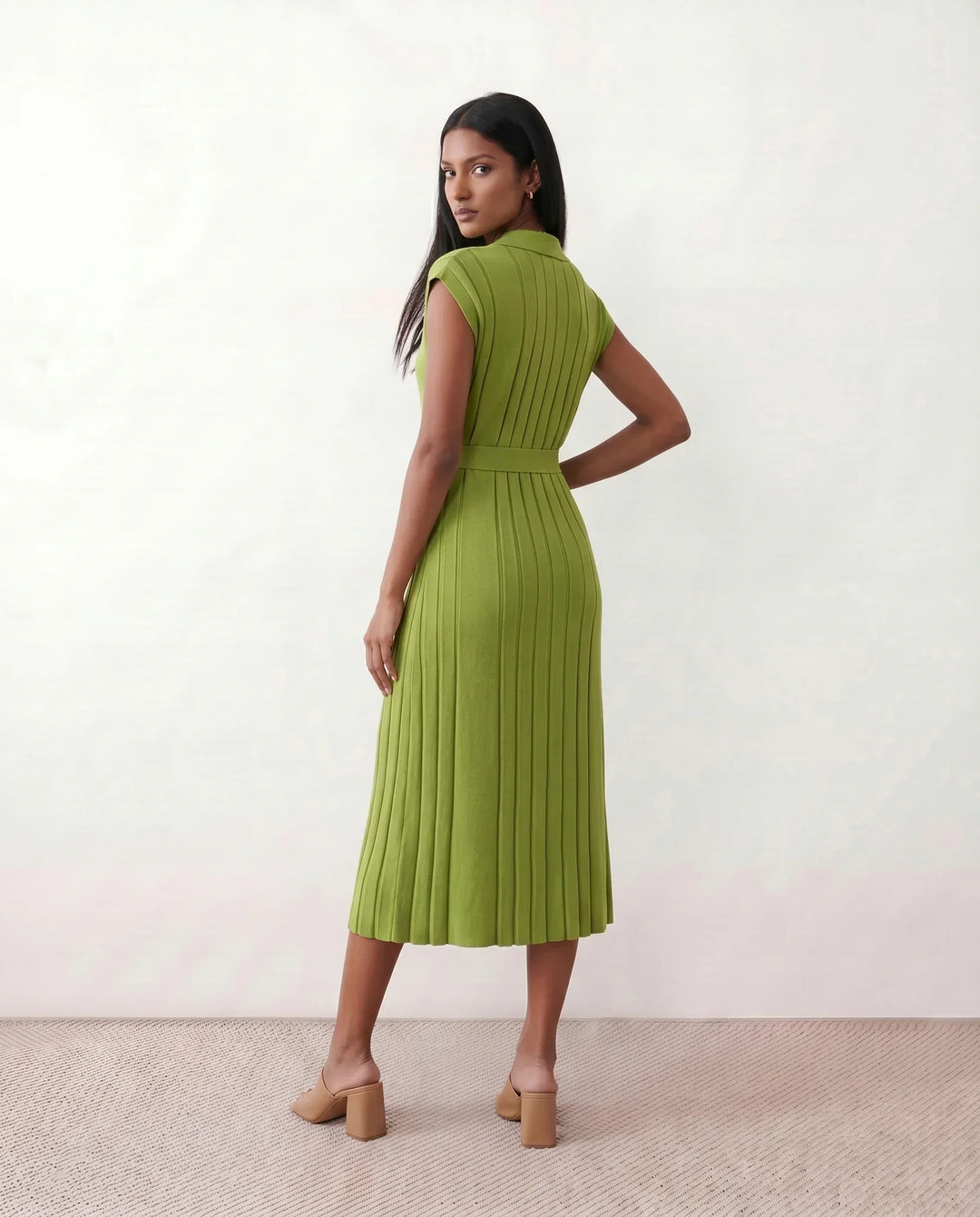 Etta | Pleated Belted Wedding Guest Midi Dress
