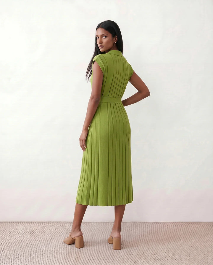 Etta | Pleated Belted Wedding Guest Midi Dress