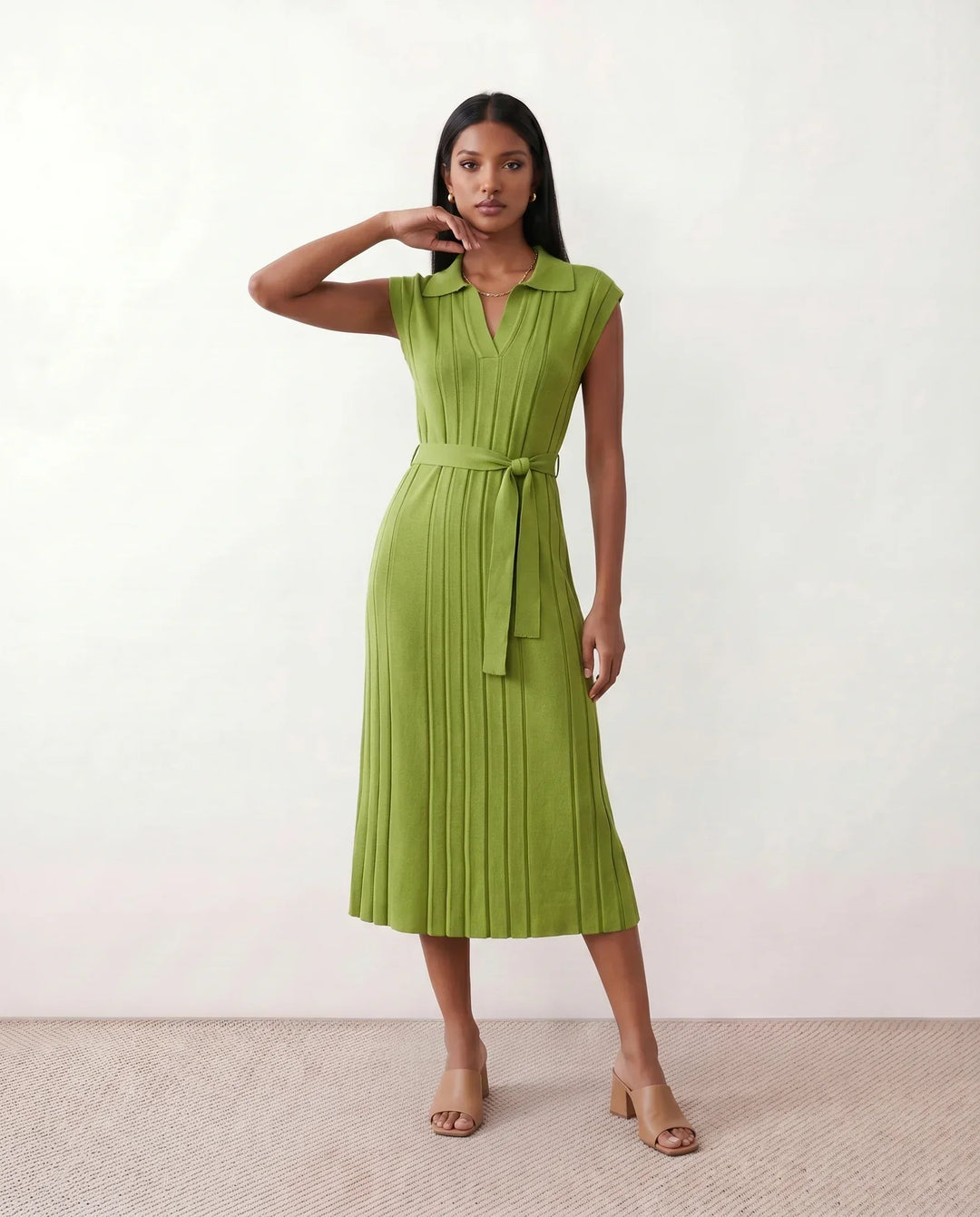 Etta | Pleated Belted Wedding Guest Midi Dress