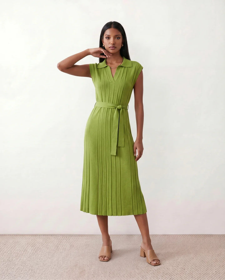 Etta | Pleated Belted Wedding Guest Midi Dress