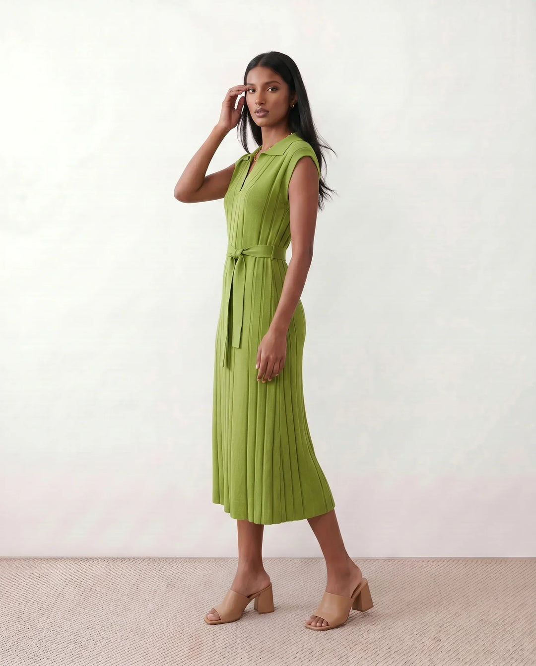 Etta | Pleated Belted Wedding Guest Midi Dress