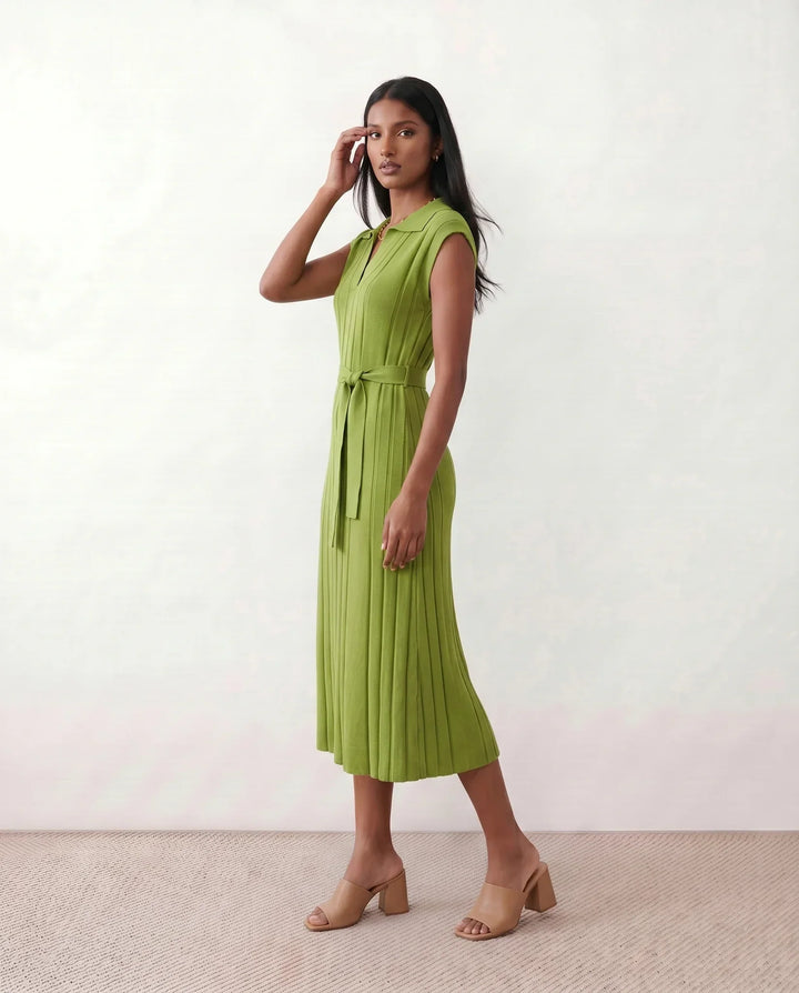 Etta | Pleated Belted Wedding Guest Midi Dress