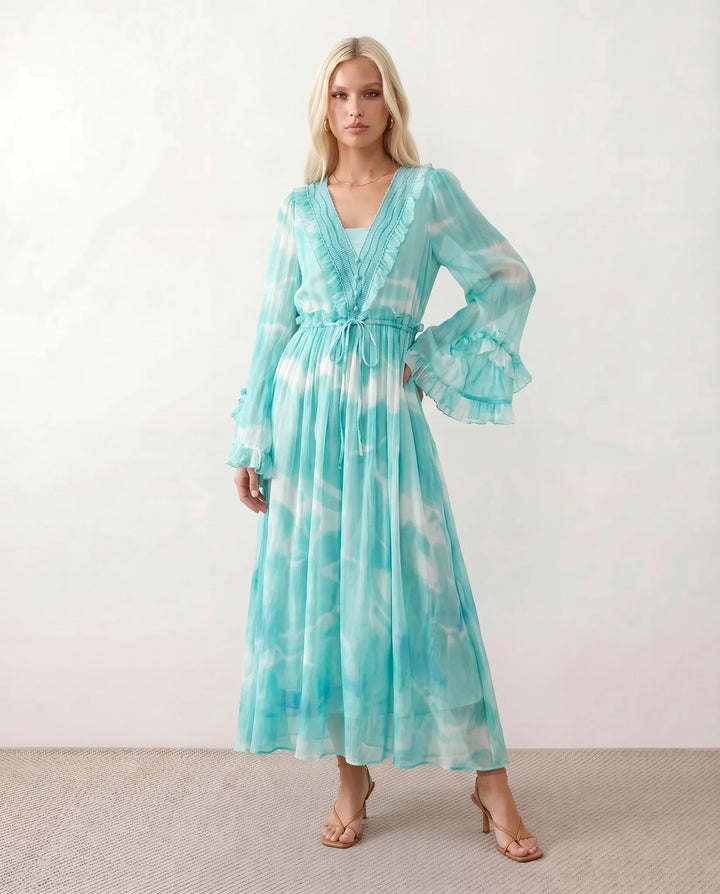 Selene | Tie Dye Satin-Look Maxi Dress