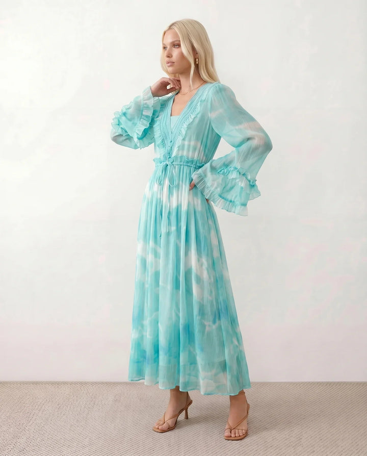 Selene | Tie Dye Satin-Look Maxi Dress