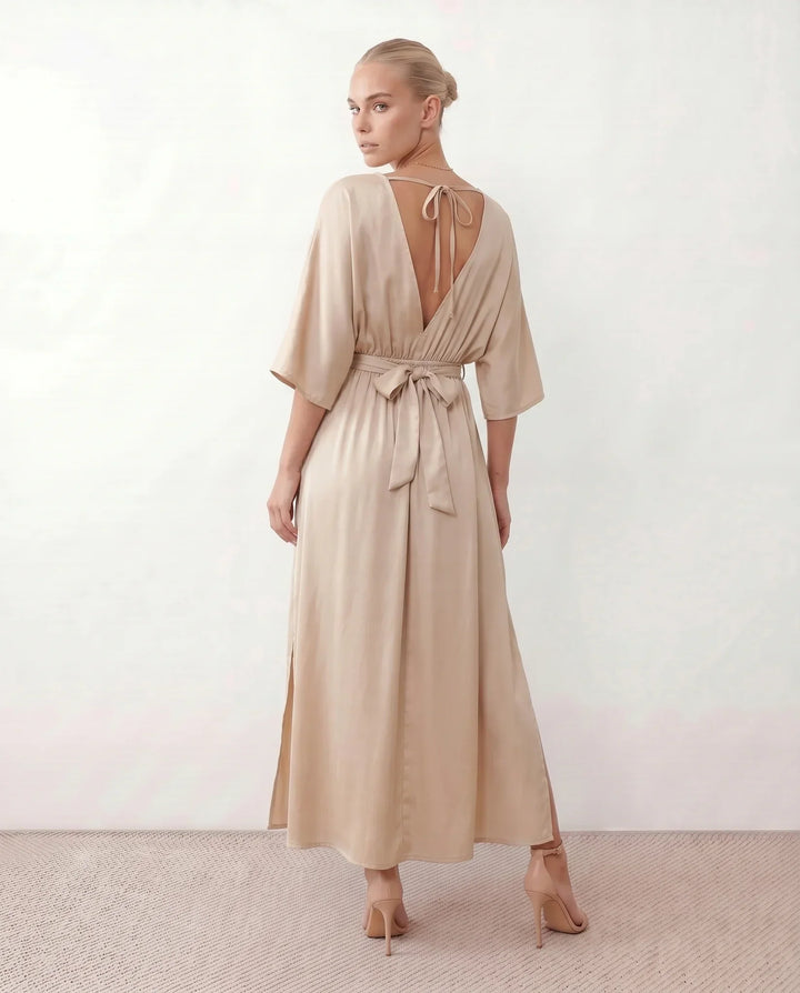 Brielle | Open Back Tie-Back Wedding Guest Maxi Dress
