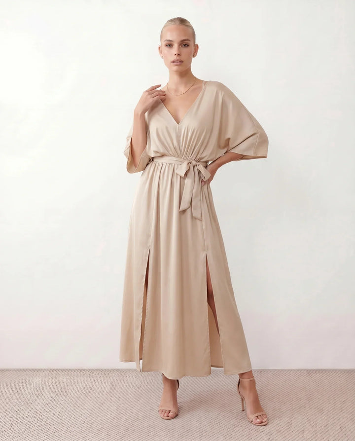 Brielle | Open Back Tie-Back Wedding Guest Maxi Dress