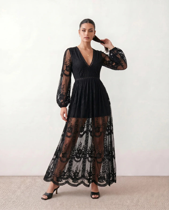 Elin | Lace Plunge Neck Maxi Dress