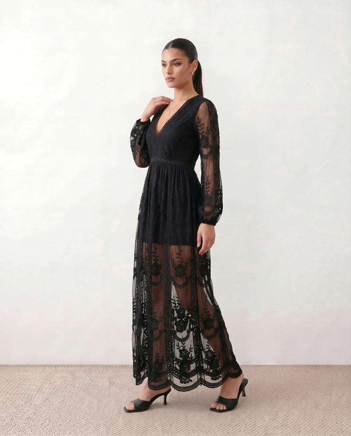 Elin | Lace Plunge Neck Maxi Dress