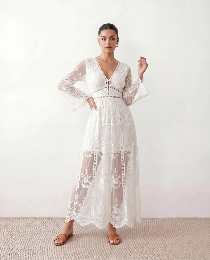Elin | Lace Plunge Neck Maxi Dress