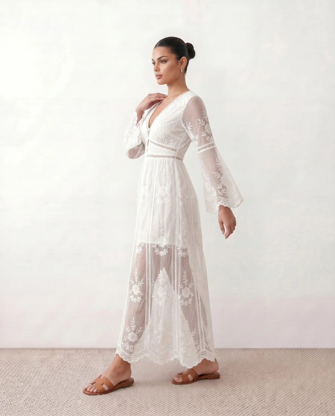 Elin | Lace Plunge Neck Maxi Dress