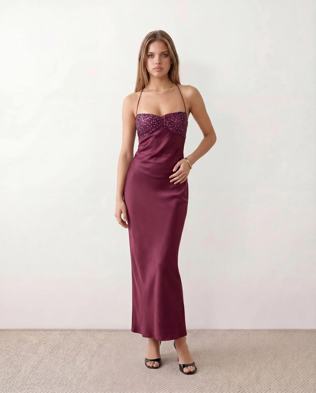 Nadia | Spaghetti Strap Sequin Slip Maxi Dress