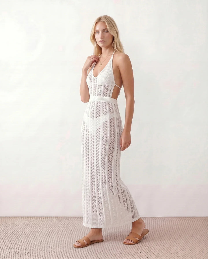 Beatrix | Halter Neck Crochet Maxi Dress