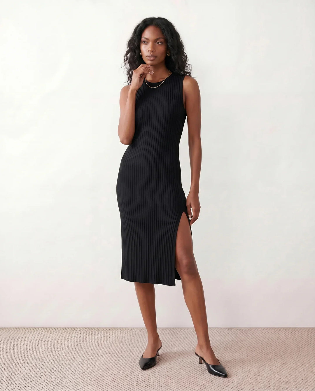 Raina | Ribbed Fitted Knit Midi Dress