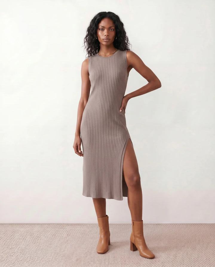 Raina | Ribbed Fitted Knit Midi Dress