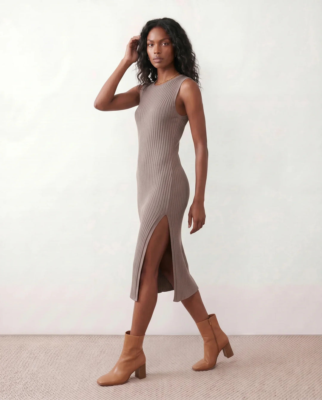 Raina | Ribbed Fitted Knit Midi Dress