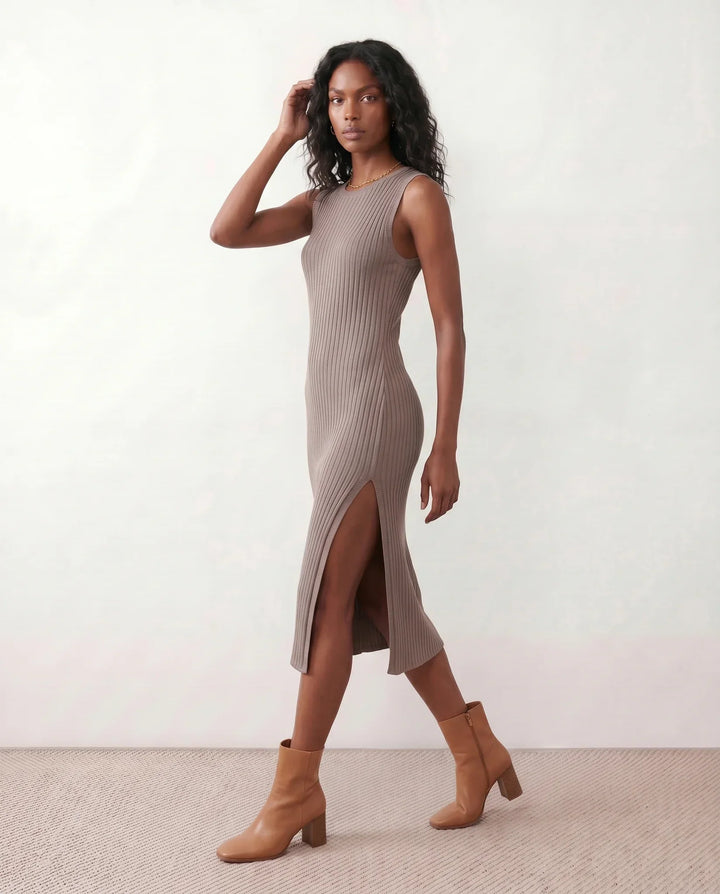 Raina | Ribbed Fitted Knit Midi Dress