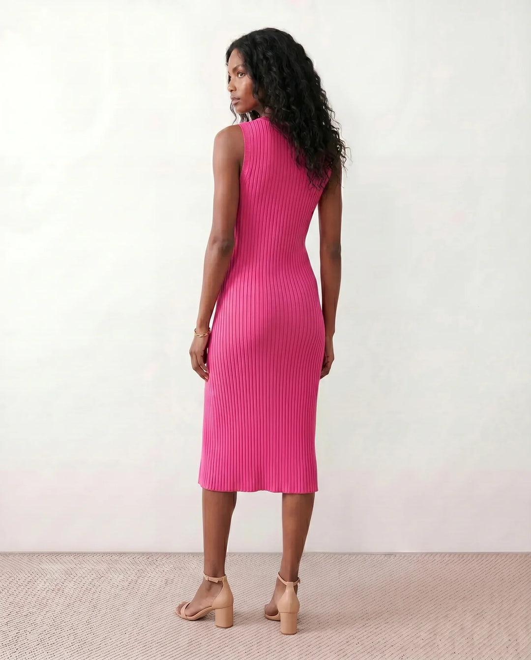 Raina | Ribbed Fitted Knit Midi Dress