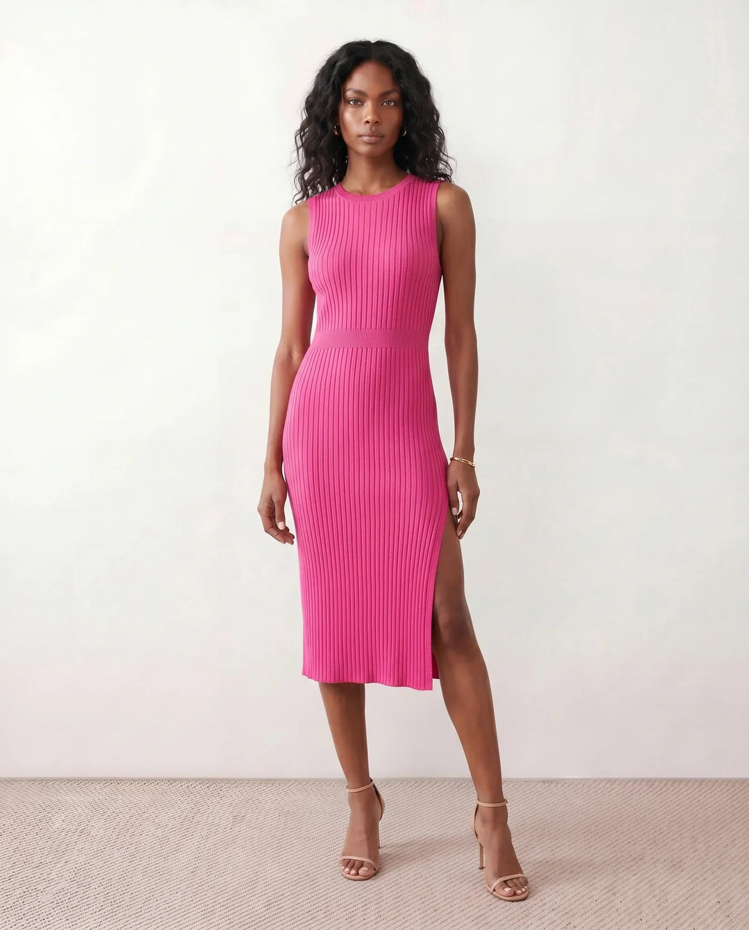Raina | Ribbed Fitted Knit Midi Dress