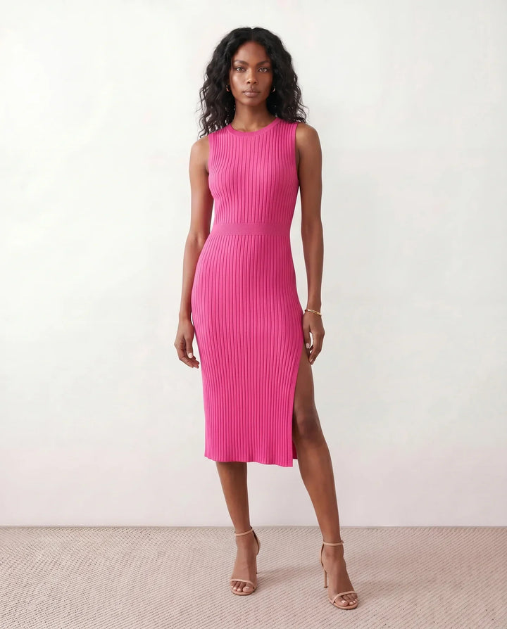 Raina | Ribbed Fitted Knit Midi Dress