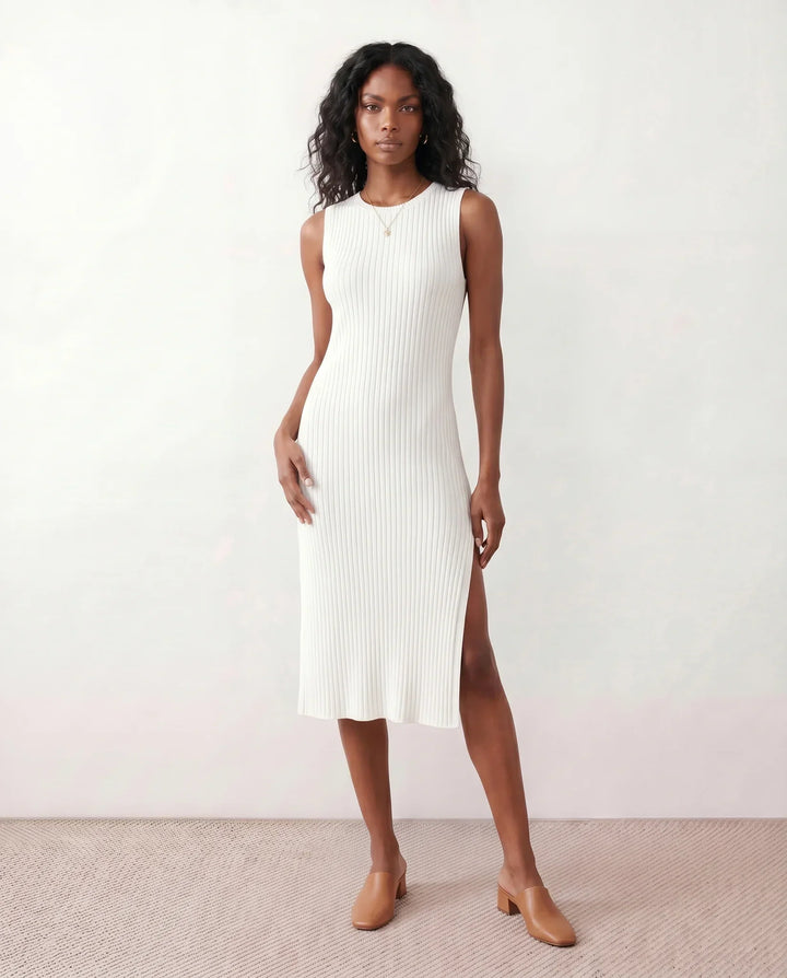 Raina | Ribbed Fitted Knit Midi Dress