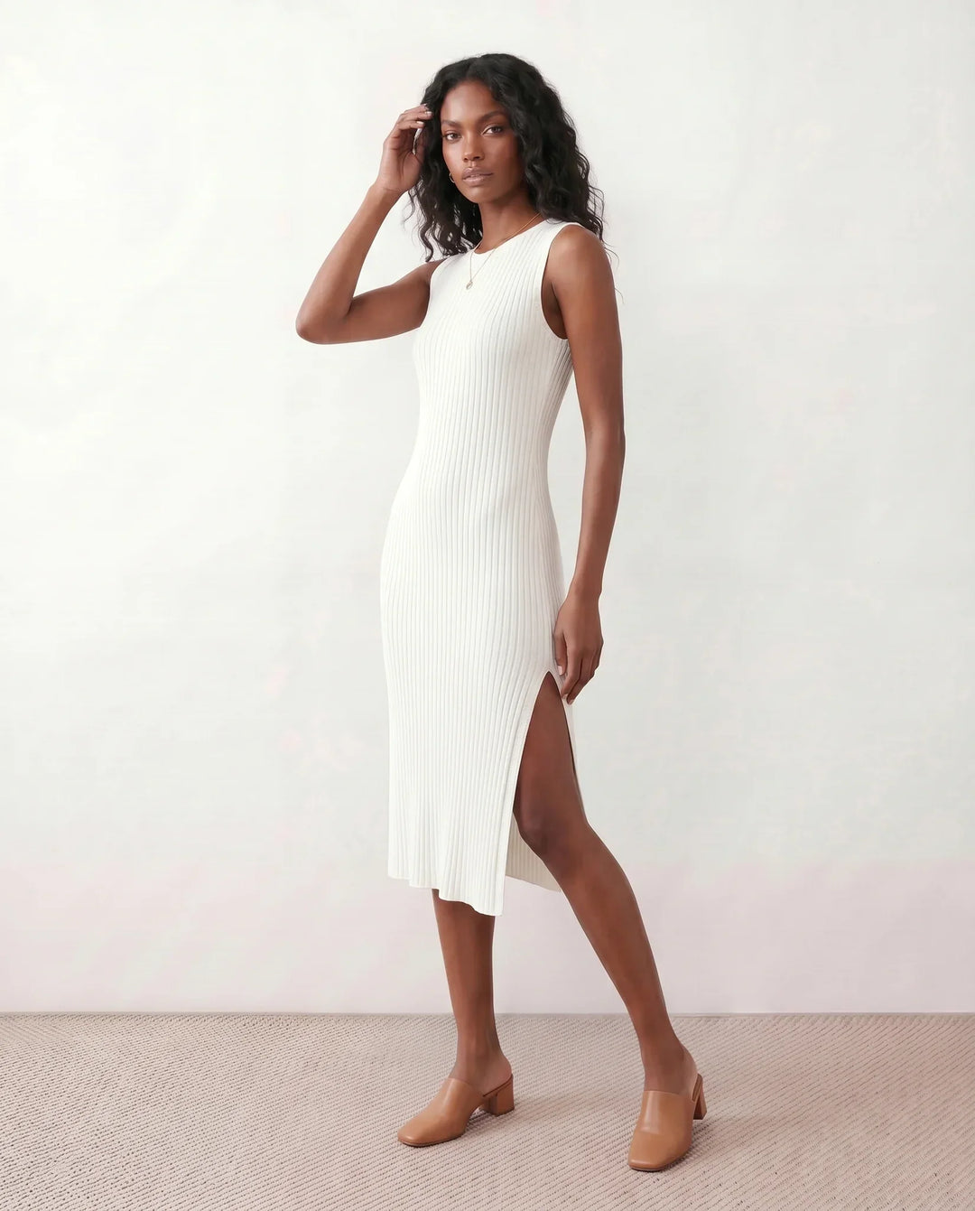 Raina | Ribbed Fitted Knit Midi Dress